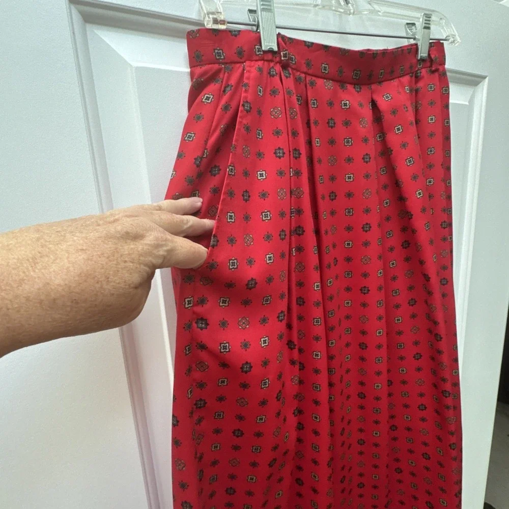 David Brooks Skirt Pleated Midi Red Women's 10/12 Pockets Belt Loops USA 80s VTG